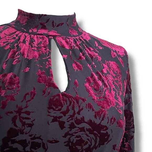 Modcloth Womens Very Visionary Dress Sz Medium Merlot Red Burnout Velvet Floral - Picture 8 of 12